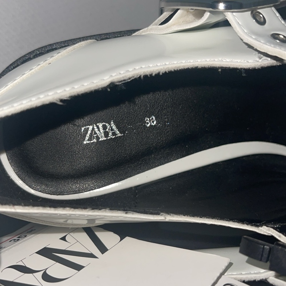 Zara White and Black T Straps Chunky Loafers NWT - Picture 6 of 11